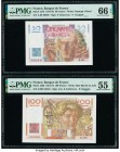 France Banque de France 50; 100 Francs 12.6.1947; 6.9.1951 Pick 127b; 128d Two Examples PMG Gem Uncirculated 66 EPQ; About Uncirculated 55. Pick 128d;...