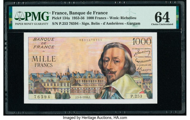 France Banque de France 1000 Francs 5.4.1956 Pick 134a PMG Choice Uncirculated 6...