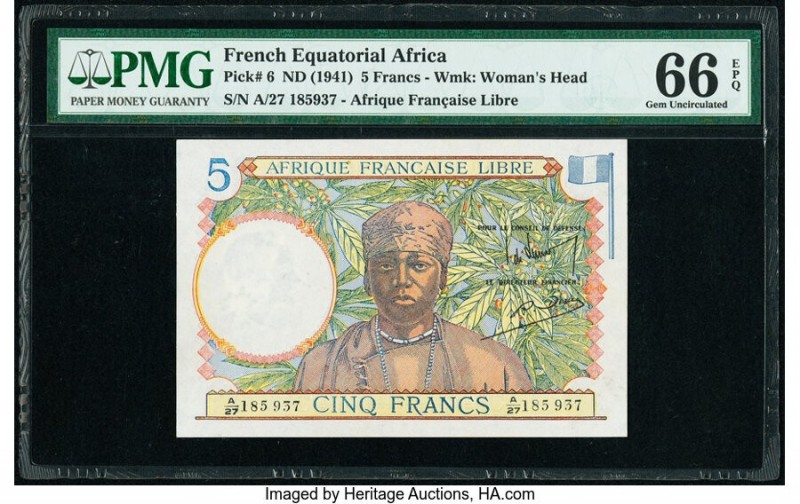 French Equatorial Africa Afrique Francaise Libre 5 Francs ND (1941) Pick 6 PMG G...