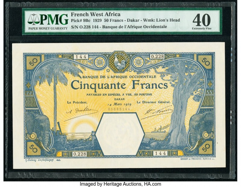 French West Africa Banque de l'Afrique Occidentale 50 Francs 14.3.1929 Pick 9Bc ...