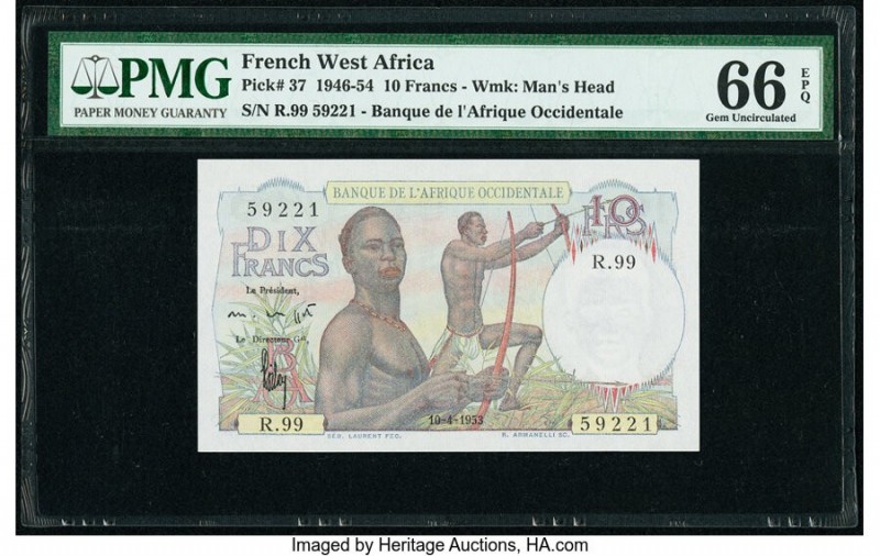 French West Africa Banque de l'Afrique Occidentale 10 Francs 10.4.1953 Pick 37 P...