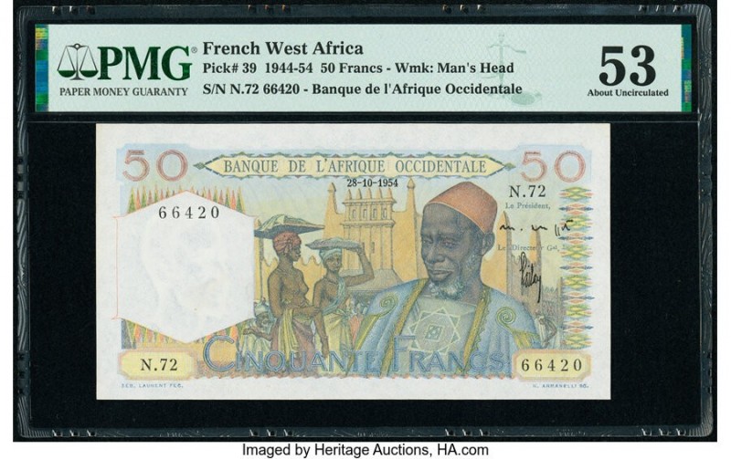 French West Africa Banque de l'Afrique Occidentale 50 Francs 28.10.1954 Pick 39 ...