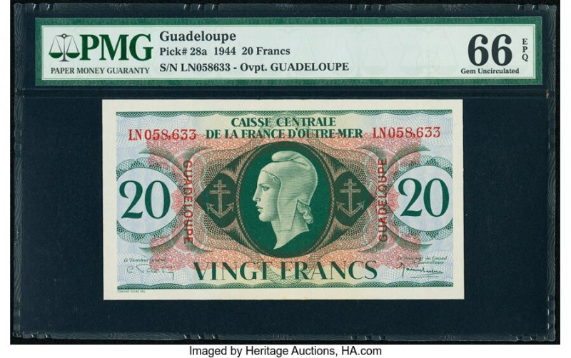 Guadeloupe Caisse Centrale de la France d'Outre-Mer 20 Francs 1944 Pick 28a PMG ...