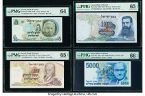 Israel Bank of Israel 5; 10; 100 Lirot; 5000 Sheqalim 1968 (3); 1984 Pick 34b; 35b; 37d; 50a Four Examples PMG Choice Uncirculated 64; Gem Uncirculate...