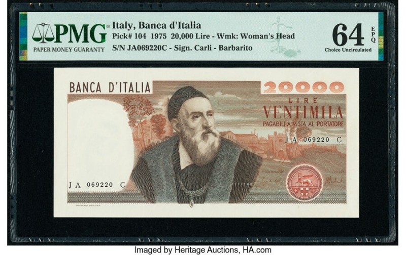 Italy Banco d'Italia 20,000 Lire 21.2.1975 Pick 104 PMG Choice Uncirculated 64 E...