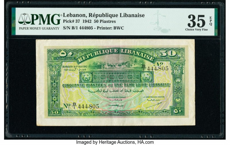Lebanon Republique Libanaise 50 Piastres 1.8.1942 Pick 37 PMG Choice Very Fine 3...
