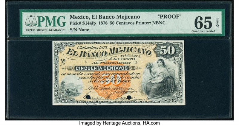 Mexico Banco Mejicano 50 Centavos 1878 Pick S144fp Front Proof PMG Gem Uncircula...