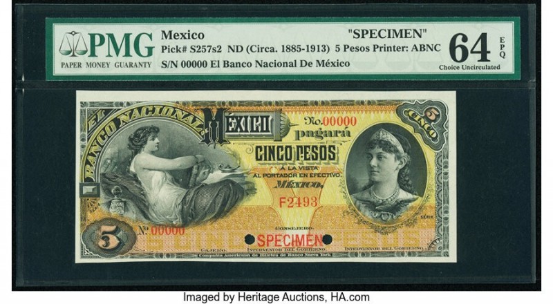 Mexico Banco Nacional de Mexicano 5 Pesos ND (1885-1913) Pick S257s2 M2598s Spec...