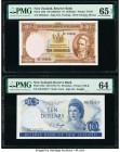 New Zealand Reserve Bank of New Zealand 10 Shillings; 10 Dollars ND (1960-67); ND (1975-77) Pick 158d; 166c Two Examples PMG Gem Uncirculated 65 EPQ; ...