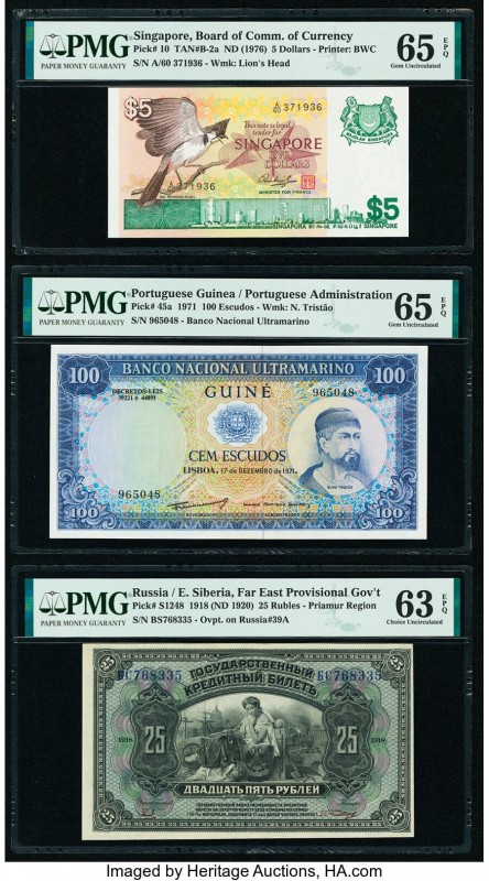 Portuguese Guinea, Russia and Singapore Group Lot of 3 Graded Examples PMG Gem U...