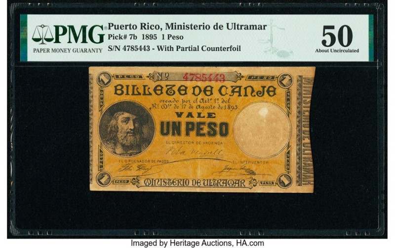 Puerto Rico Ministerio de Ultramar 1 Peso 17.8.1895 Pick 7b PMG About Uncirculat...