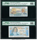Saint Pierre and Miquelon Caisse Centrale de la France d'Outre-Mer 5; 10 Francs ND (1950-60) Pick 22; 23 Two Examples PMG Gem Uncirculated 66 EPQ (2)....