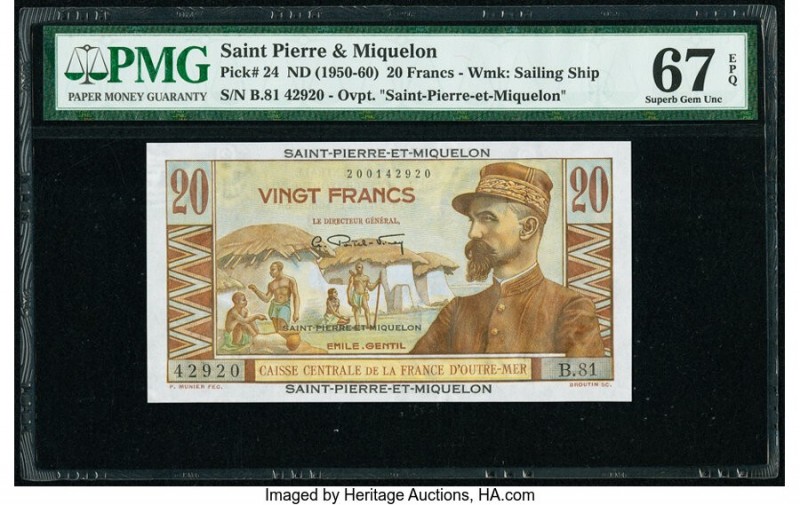 Saint Pierre and Miquelon Caisse Centrale de la France d'Outre-Mer 20 Francs ND ...