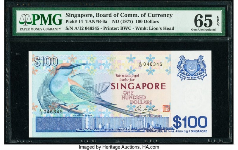 Singapore Board of Commissioners of Currency 100 Dollars ND (1977) Pick 14 TAN#B...