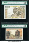 West African States Banque Centrale des Etats de L'Afrique de L'Ouest 1000; 100 Francs ND (1959-65; 1961) Pick 103Ak; 801Tc Two Examples PMG Choice Ab...