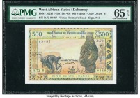 West African States Banque Centrale des Etats de L'Afrique de L'Ouest, Benin 500 Francs ND (1961-65) Pick 202Bl PMG Gem Uncirculated 65 EPQ. 

HID0980...
