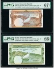 Yemen Democratic Republic South Arabian Currency Authority 250; 500 Fils ND (1965) Pick 1b; 2b Two Examples PMG Superb Gem Unc 67 EPQ; Gem Uncirculate...