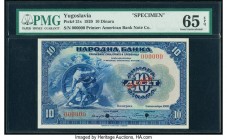 Yugoslavia National Bank 10 Dinara 1.11.920 Pick 21s Specimen PMG Gem Uncirculated 65 EPQ. Cancelled with 2 punch holes. 

HID09801242017

© 2020 Heri...