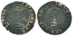 Fernando e Isabel (1474-1504). Blanca. Toledo. (Cal-56). (Rs-871). Ve. 1,01 g. F coronada entre T - T superada de cruz de puntos. MBC+. Est...25,00. ...