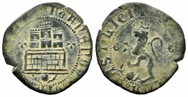 Fernando e Isabel (1474-1504). 2 maravedís. Granada. (Cal-97). Ae. 4,12 g. Castillo entre cruces lanceoladas, G-G a los lados del león. MBC. Est...40,...