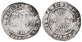 Fernando e Isabel (1474-1504). 1/2 real. Burgos. (Cal-185 var). (Lf-no cita). Anv.: + D : G : REX : ET ·(REGINA : C)AST : L (Venera). Rev.: + FERNANDV...