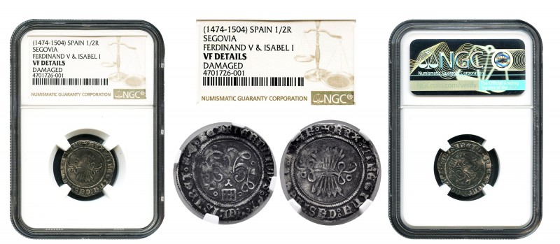 Fernando e Isabel (1474-1504). 1/2 real. Segovia. (Cal-242 var). (Lf-E5.4.7). Ag...