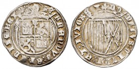 Fernando e Isabel (1474-1504). 1 real. Burgos. (Cal-294). (Lf-C1.0.1). Ag. 3,19 g. Con B en el escudo de anverso y sin marcas en reverso. Anterior a l...