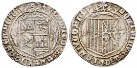 Fernando e Isabel (1474-1504). 1 real. Cuenca. (Cal-335). (Lf-C3.0.2). Ag. 3,37 g. Anterior a la Pragmática. Escudos más grandes y terminados en pico....
