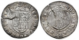 Fernando e Isabel (1474-1504). 1 real. Segovia. (Cal-376). (Lf-C5.0.5). Anv.: FERNANVS* ET hELISABE. Rev.: DOMINVS* MIChI ATIVT. Ag. 3,14 g. Anterior ...