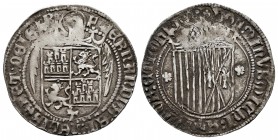 Fernando e Isabel (1474-1504). 1 real. Toledo. (Cal-453). (Lf-C7.3.2). Anv.: FERNANDVS: ET: hELISABET: DEI: G. Rev.: DOMINVS: MIChI: ATIVTOR: ET NON. ...