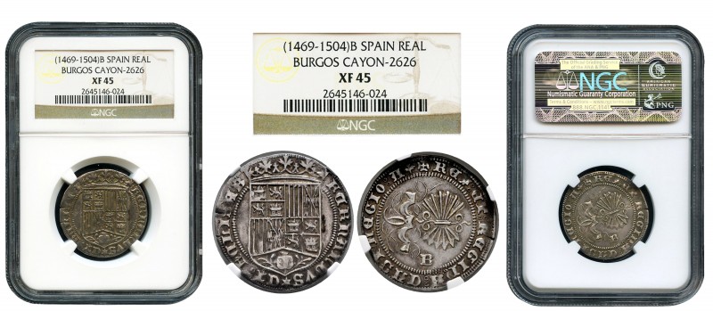 Fernando e Isabel (1474-1504). 1 real. Burgos. (Cal-308). (Lf-F1.8.1). Anv.: FER...