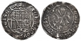 Fernando e Isabel (1474-1504). 1 real. Granada. (Cal-363 var). (Lf-F4.4.2). Anv.: FERNANDVS : (ET : H)ELISA :. Rev.: (+ REX): ET· REGINA: CAST· LIG(IO...