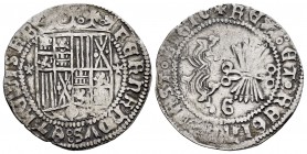 Fernando e Isabel (1474-1504). 1 real. Granada. (Cal-365 var). (Lf-F4.4.1). Anv.: FERNANDVS : ET HELISAB. Rev.: + REX : ET · REGINA (: C)AST · LIGIO. ...