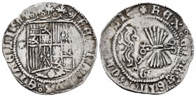Fernando e Isabel (1474-1504). 1 real. Granada. (Cal-365 var). (Lf-F4.4.1). Anv.: FERNANDVS : ET hELISA. Rev.: + REX : ET · REGINA : CA(ST )· LIG. Ag....