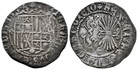 Fernando e Isabel (1474-1504). 1 real. Granada. (Cal-365 var). (Lf-F4.4.1). Anv.: FERNANDVS: ET: HELISAB. Rev.: + REX: ET: REGINA: CAST: LIGIO. Ag. 3,...