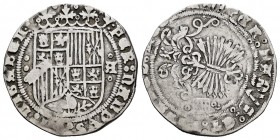 Fernando e Isabel (1474-1504). 1 real. Segovia. A. (Cal 2008-no cita). (Cal 2019-398). (Lf-no cita). Ag. 3,23 g. Escudo entre 3 puntos y A gótica entr...
