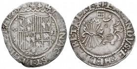 Fernando e Isabel (1474-1504). 1 real. Segovia. (Cal-400 var). (Lf-no cita). Anv.: + R(EG)INA : CAST : LEGIO : ET : ARA. Rev.: + FERNANDVS : ET : HELI...
