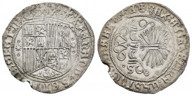 Fernando e Isabel (1474-1504). 1 real. Sevilla. (Cal-422 var). Anv.: FERNANDVS : ET :h(ELI)SABET : D :. Rev.: + : REX : ET : REGINA : CAST : LEGIO : A...