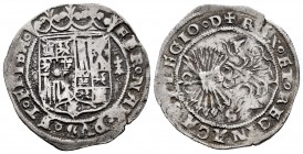 Fernando e Isabel (1474-1504). 1 real. Sevilla. (Cal-431). Anv.: FER · NAN · DVS · ET · ELISA ·. Rev.: + REX · ET REGINA · CAST · LEGIO · ARAGON ·. Ag...