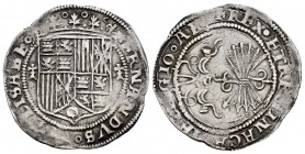 Fernando e Isabel (1474-1504). 1 real. Sevilla. (Cal 2008-420). (Cal 2019-435). (Lf-F6.5.11). Ag. 3,23 g. Escudo entre armiños. Sin marca de ceca. Cal...