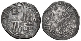 Fernando e Isabel (1474-1504). 2 reales. Cuenca. (Cal-493). (Lf-G3.2.2). Ag. Escudo entre R - II. Cuenco entre estrellas en la leyenda y C entre estre...