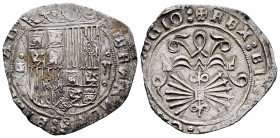 Fernando e Isabel (1474-1504). 2 reales. Granada. (Cal-no cita). (Lf-no cita). Anv.: FERNANDVS: ET EL(IS)AB :. Rev.: + REX : ET REG(IN)A: CAS(T: L)EGI...