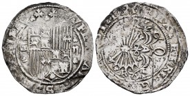 Fernando e Isabel (1474-1504). 2 reales. Granada. (Cal-496 var). (Lf-G4.3.27). Anv.: FE(RN)ANDVS : E(T EL)ISA. Rev.: + REX : ET REG(INA:) CAST : L. Ag...