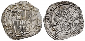 Fernando e Isabel (1474-1504). 2 reales. Granada. (Cal-496 var). (Lf-G4.3.25). Anv.: FERNA(NDVS): ET : ELIS. Rev.: + REX: ET RE(GIN)A: CAST IEG. Ag. 6...