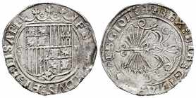 Fernando e Isabel (1474-1504). 2 reales. Granada. (Cal-498 var). (Lf-G4.3.6). Anv.: FE(RNA)NDVS: ET: ELISABE. Rev.: + REX: ET REGINA(: CAST) IEGIONS. ...