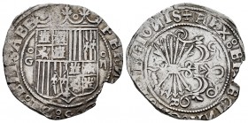 Fernando e Isabel (1474-1504). 2 reales. Granada. (Cal-498 var). (Lf-G4.3.7). Anv.: FERN(AN)DVS: ET : ELISABE. Rev.: + REX: ET: (R)EGINA: CAST· IEGION...
