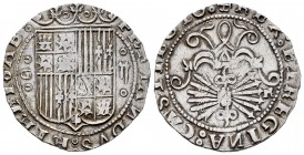 Fernando e Isabel (1474-1504). 2 reales. Granada. (Cal-498 var). (Lf-G4.3.12). Anv.: FERNANDVS : ET ELISAB :. Rev.: + REX : ET REGINA : CAST IEGIO :. ...