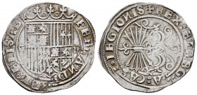 Fernando e Isabel (1474-1504). 2 reales. Granada. (Cal-498 var). Anv.: FERNANDVS: ET: ELISAB. Rev.: + REX: ET REGINA: CAST· IEGIONIS. Ag. 6,87 g. Escu...