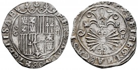 Fernando e Isabel (1474-1504). 2 reales. Granada. (Cal-498 var). (Lf-G4.3.10). Anv.: FERNANDVS: ET: ELISAB. Rev.: + REX: ET REGINA: CAST(: IEGION). Ag...