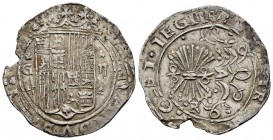 Fernando e Isabel (1474-1504). 2 reales. Granada. (Cal-498 var). (Lf-G4.3.25). Anv.: (FER)NANDVS: ET: (...). Rev.: + RE(X: E)T (REGINA): CAST· IEGI. A...